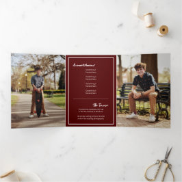 Invitación Tríptica Maroon Edgy Resumen Graduación de foto rota