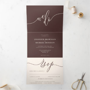 Invitación Tríptica Marrón Chocolate Boda extra hacemos Todo en Uno