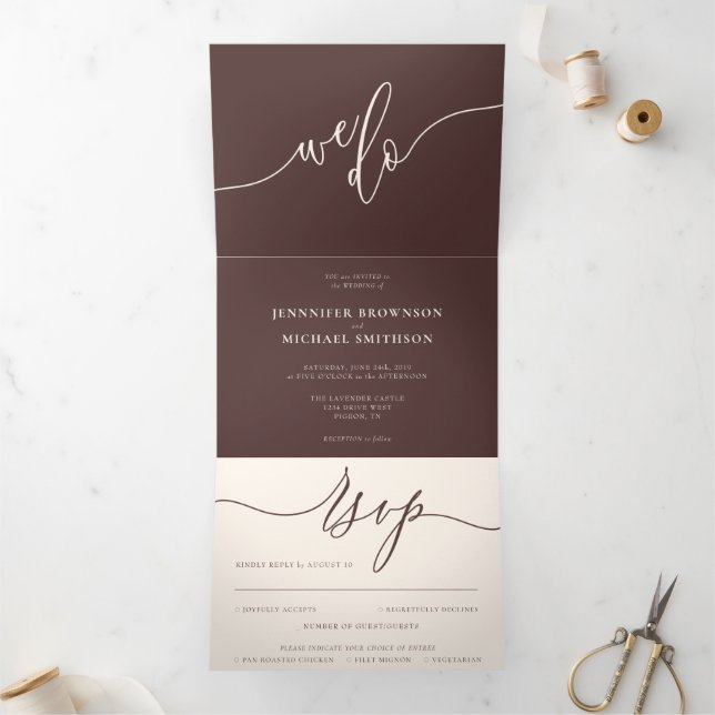 Invitación Tríptica Marrón Chocolate Boda extra hacemos Todo en Uno (Interior)
