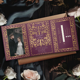 Invitación Tríptica Mauve Royal Medieval Sword Boda