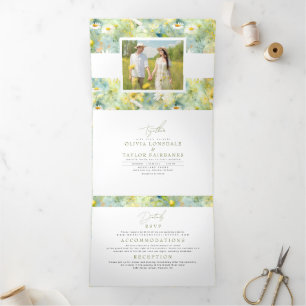 Invitación Tríptica Meadow Wildflowers Summer Boho Boda Foto