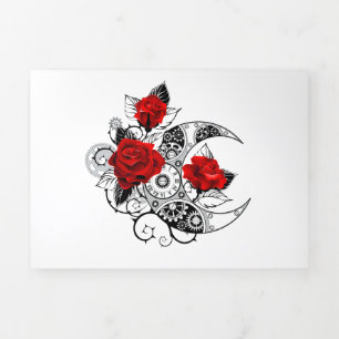 Invitación Tríptica Media luna mecánica con rosas rojas
