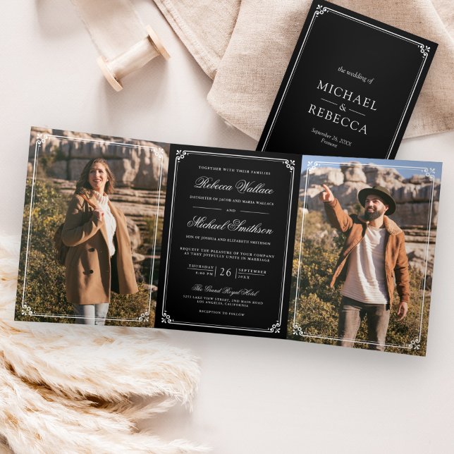 Invitación Tríptica Minimalist Photo Black and White QR Code Wedding (Subido por el creador)