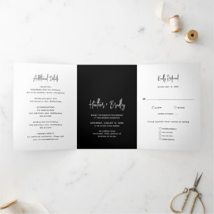 Invitación Tríptica Minimalista Boda moderno negro