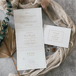 Invitación Tríptica Minimalista Foto Boda Oro Todo En Uno