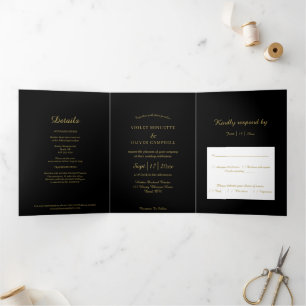Invitación Tríptica Minimalista moderno   Oro negro