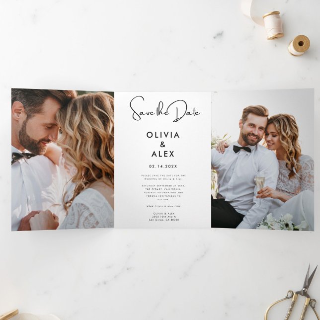 Invitación Tríptica Mínimo y Moda | Boda fotográfica Guardar la fecha (Subido por el creador)