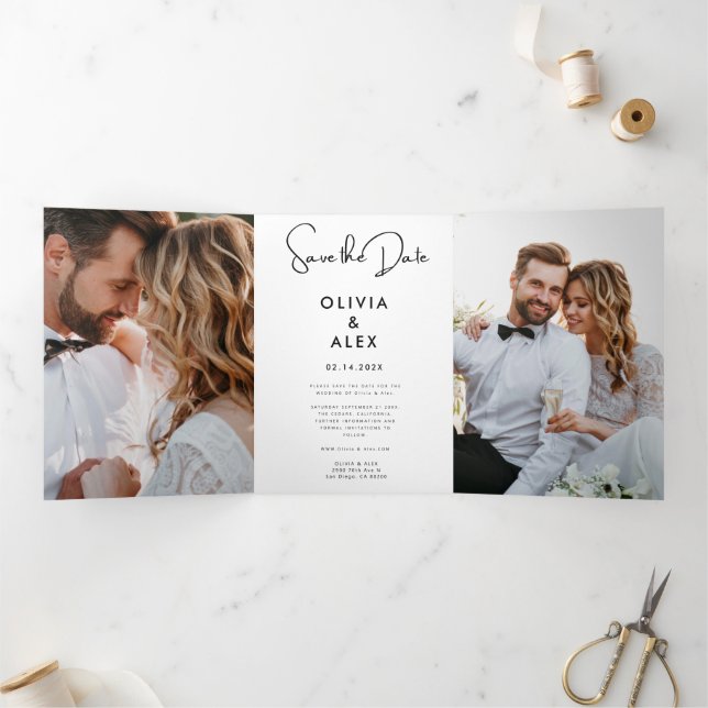 Invitación Tríptica Mínimo y Moda | Boda fotográfica Guardar la fecha (Interior)