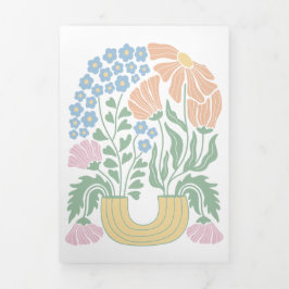 Invitación Tríptica Moda Retro Boho Resumen Detalles del Boda floral