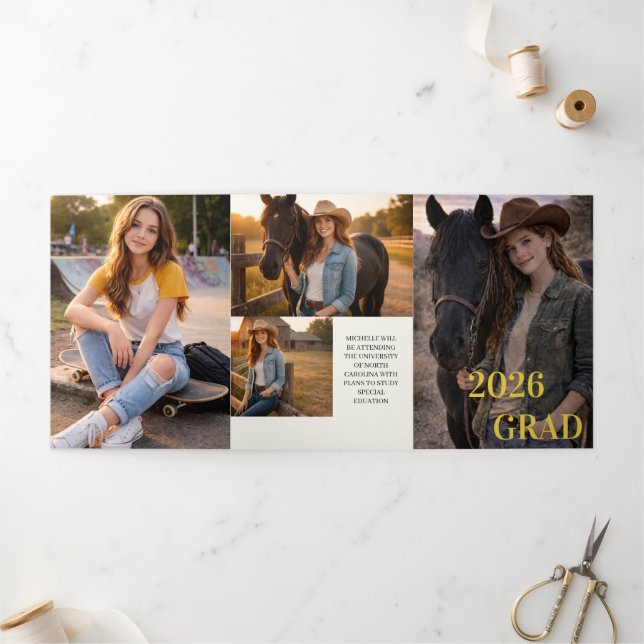 Invitación Tríptica Modern Six Photo Unisex Graduation Invitation | (Exterior)