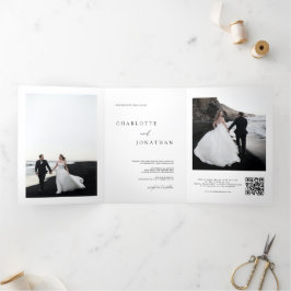 Invitación Tríptica Moderna boda simple RSVP Detalles del código QR Fo