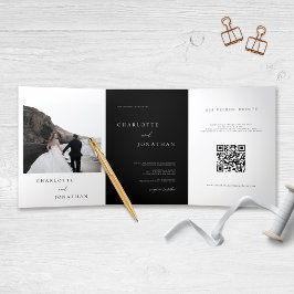 Invitación Tríptica Moderna caligrafía fotográfica todo en un Boda neg