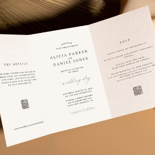 Invitación Tríptica Moderna foto editorial minimalista QR boda