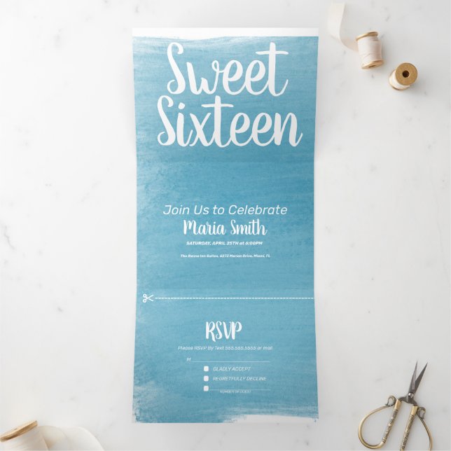 Invitación Tríptica Moderna y dulce 16 acuarela Strokes Photography (Interior)