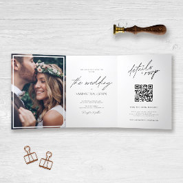 Invitación Tríptica Moderno Boda elegante de código QR multifoto