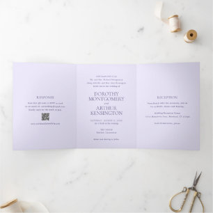 Invitación Tríptica Moderno código QR Lilac matrimonio elegante