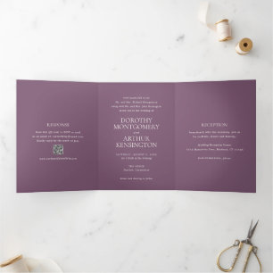 Invitación Tríptica Moderno código QR púrpura matrimonio elegante