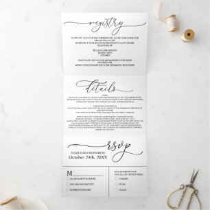 Invitación Tríptica Moderno Minimalista elegante Boda blanco negro