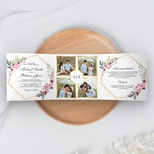 Invitación Tríptica Moderno Terrario Boda de Collage de fotos floral r