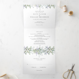 Invitación Tríptica Monograma de boda de foto de vegetación elegante