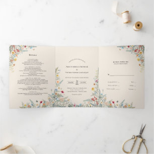 Invitación Tríptica Monograma del Boda inventivo Fern Beige