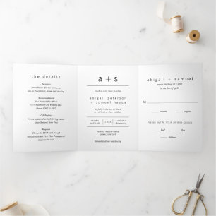 Invitación Tríptica Monograma Minimalista Boda Moderna Simple