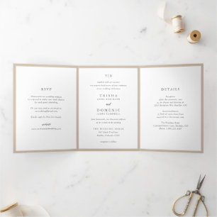 Invitación Tríptica Monograma Neutral Terroso Elegante Boda Moderna