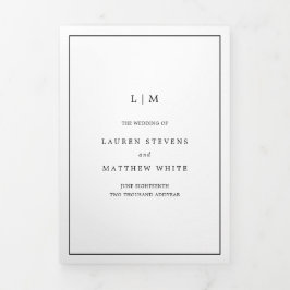 Invitación Tríptica Monograma simple en blanco y negro todo en un Boda
