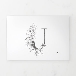 Invitación Tríptica Monograma 'U' Hermoso Boda floral esbozado