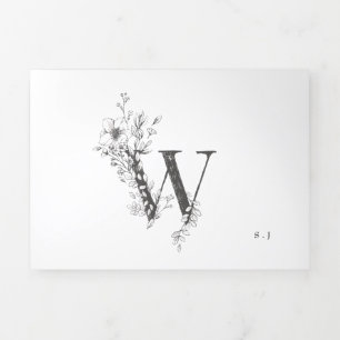 Invitación Tríptica Monograma 'W' Hermoso Boda floral esbozado
