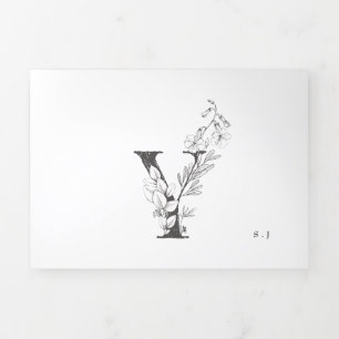 Invitación Tríptica Monograma 'Y' Hermoso Boda floral esbozado