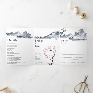 Invitación Tríptica Montaña Sakura   Casual