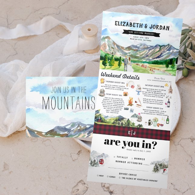 Invitación Tríptica Montañas Rocosas Rústicas | Boda Ilustrada (Subido por el creador)