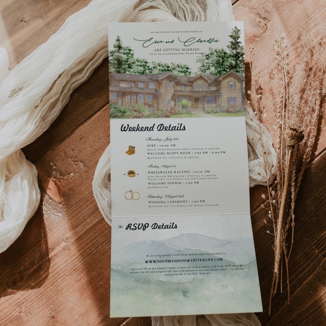 Invitación Tríptica Montañas Rústicas de Teton | Boda Ilustrada  (Subido por el creador)