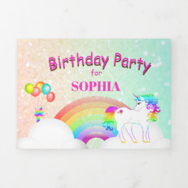 Invitación Tríptica Nacimiento moderno de niños del arco iris Purpurin