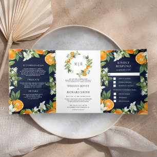 Invitación Tríptica Naranja de Citrus Tangerino todo en un Boda de la 