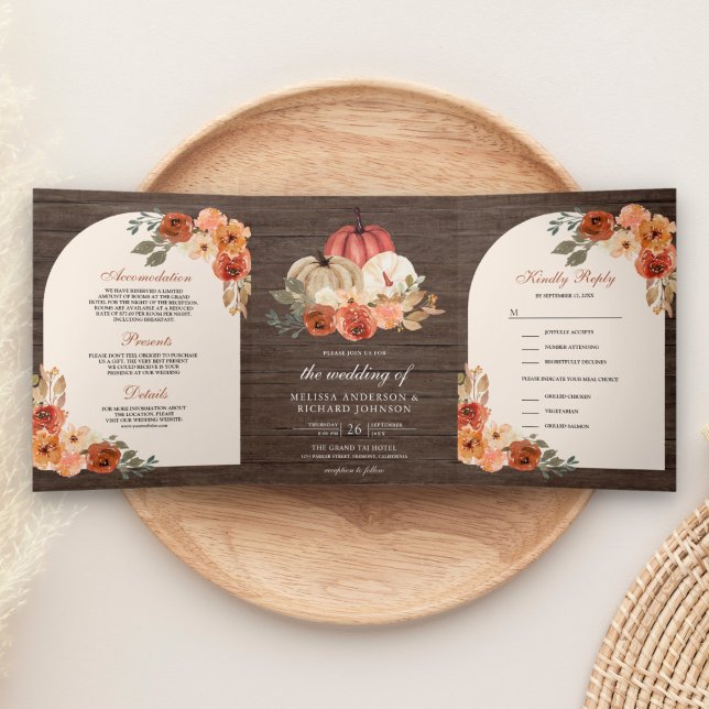 Invitación Tríptica Naranja de tierra quemada calabaza floral Boda de  (Subido por el creador)
