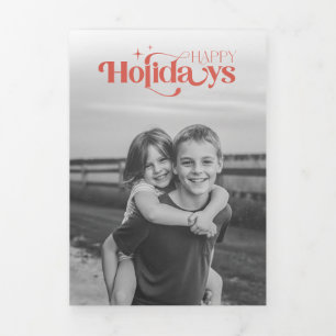 Invitación Tríptica Navidad con Collage de Fotos Retro en Blanco y Neg