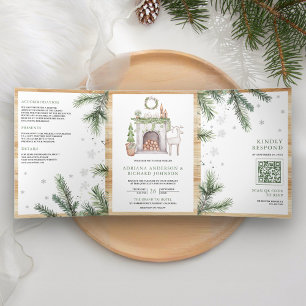 Invitación Tríptica Navidad escandinava todo en un código QR boda