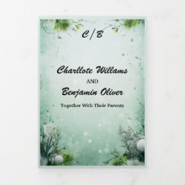 Invitación Tríptica Navidad Invierno Lima Verde Minimalista Personaliz