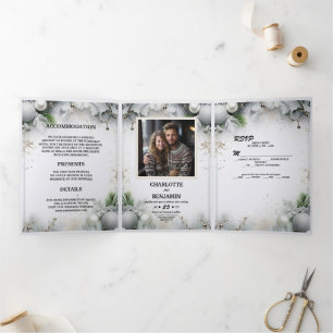 Invitación Tríptica Navidad Plata Mágico Invierno Mínimo Personalizado
