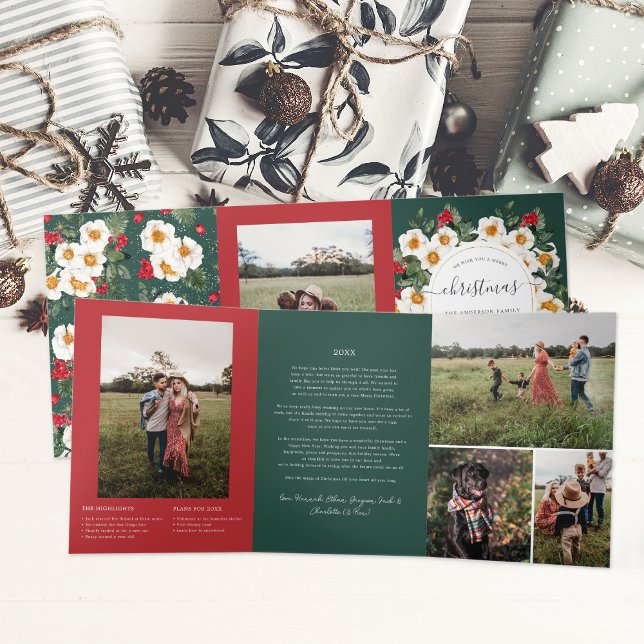 Invitación Tríptica Navidades Florals | Botánica roja y verde 5 Foto (Subido por el creador)