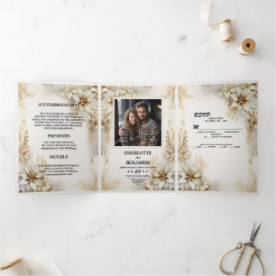 Invitación Tríptica Navidades Invierno Ivory Beige Mínimo Personalizad