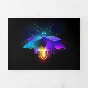 Invitación Tríptica Neon Firefly en negro