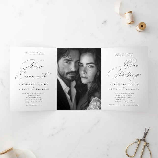 Invitación Tríptica Nosso Casamento English Portuguese Wedding (Interior)