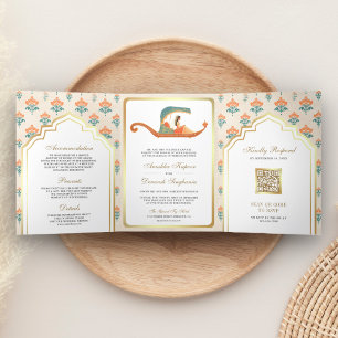 Invitación Tríptica Novia india Doli tradicional en un solo Boda