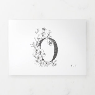 Invitación Tríptica "O" Monograma Hermoso Boda floral esbozado