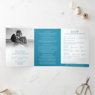 Invitación Tríptica Opción de boda de monograma Oval RSVP blanco verde