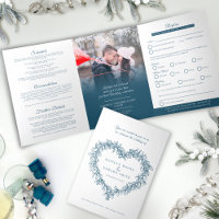 Opción de comida para boda azul blanco de muérdago
