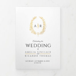 Invitación Tríptica Opción de comida para bodas negras de oro blanco c